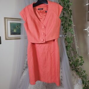 Ellen Tracy 2 Piece Skirt Set Women's Size 14 Jacket & Skirt Orange Tweed Lined